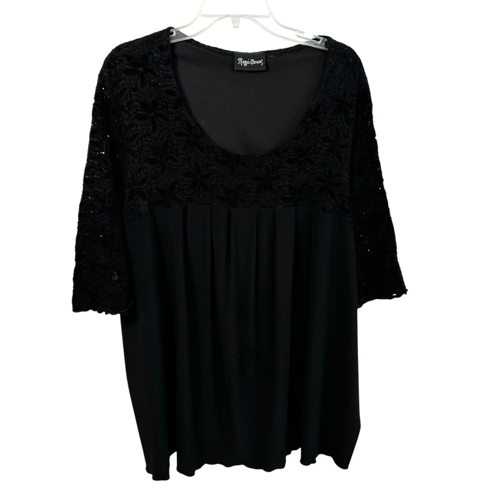 Maggie Barnes 22/24W Top Black Lace Yoke Whimsigoth Witchy Goth Grunge 1154 - Picture 1 of 7